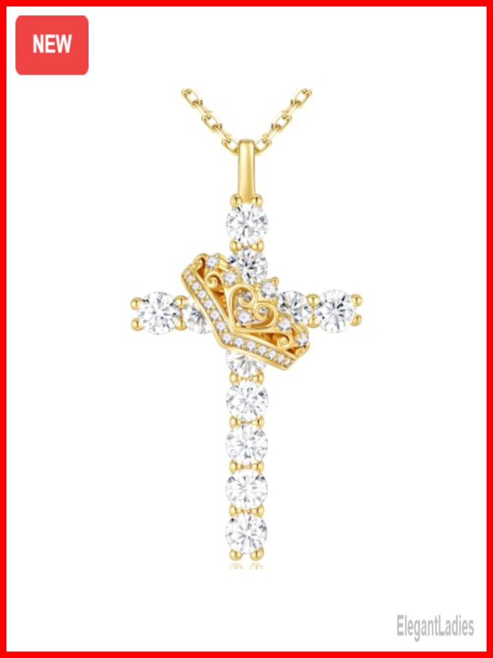 Moissanite Crown Cross Necklace 925 Sterling Silver Pendant